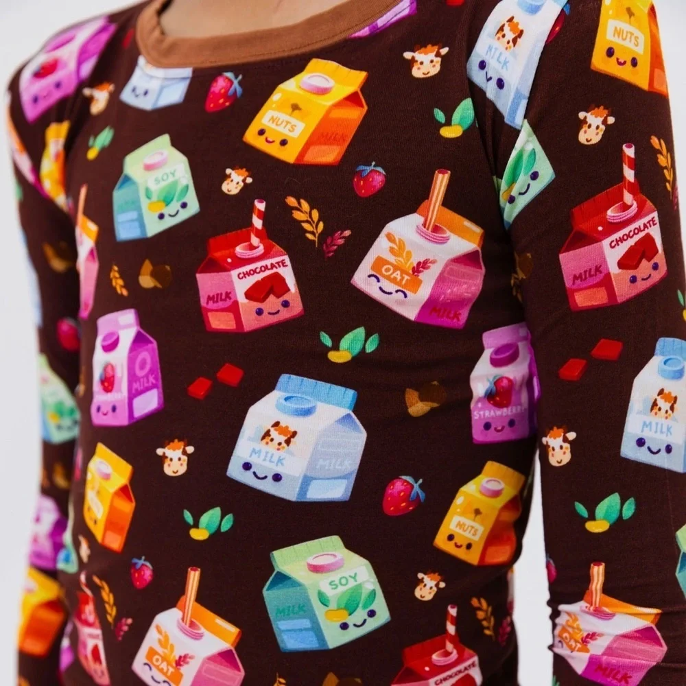 New Boutique Bamboo Milk Theme Long Sleeve Pajamas Set 12-18 Months Boy Girl